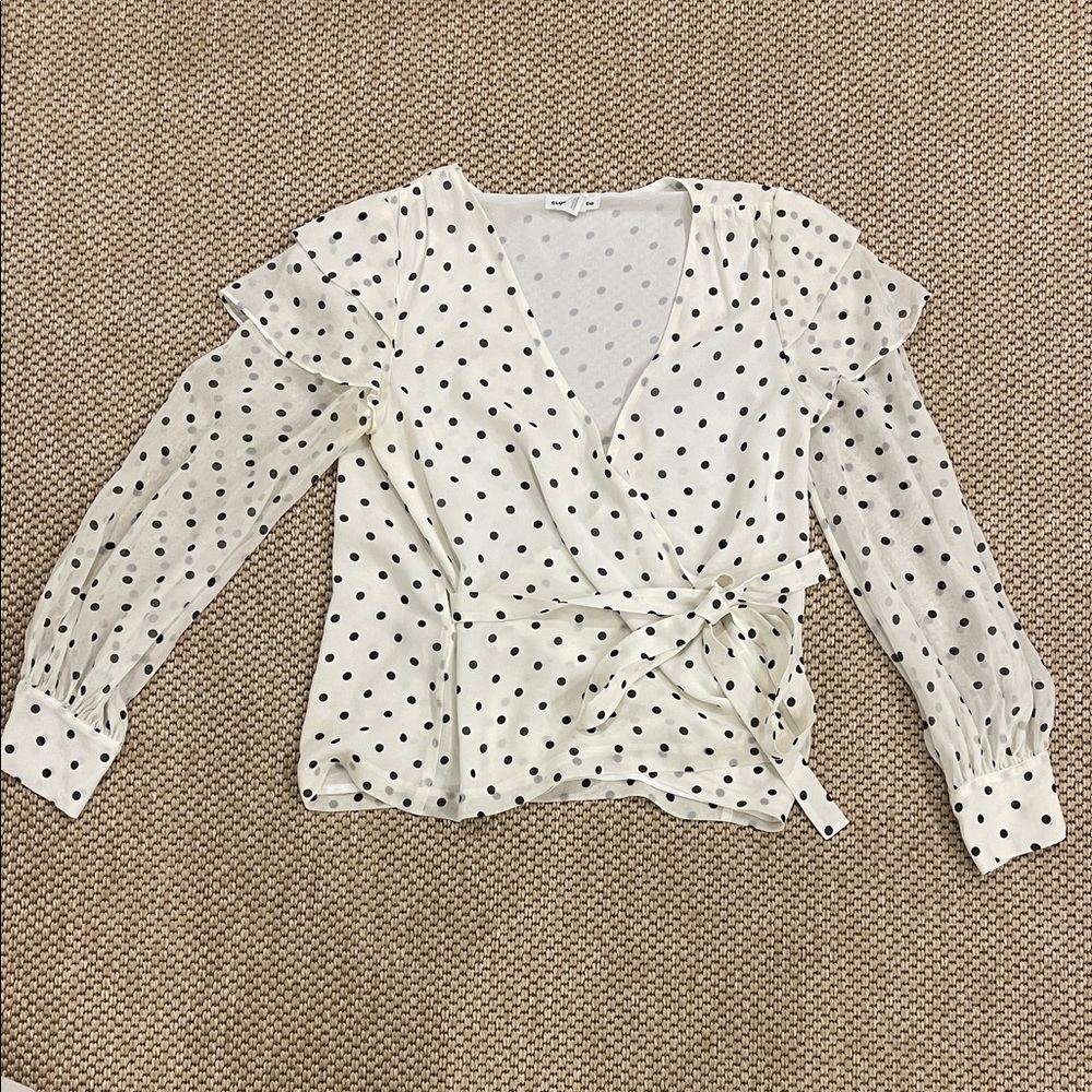 Club Monaco White and Black Polka Dot Wrap Blouse